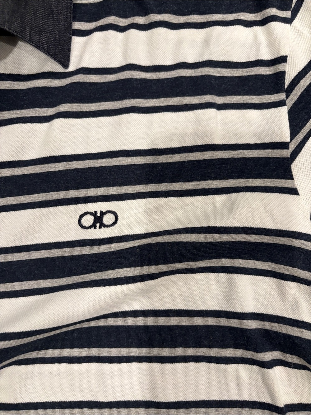 Salvatore Ferragamo Navy and White Striped Polo Shirt - Picture 3 of 6